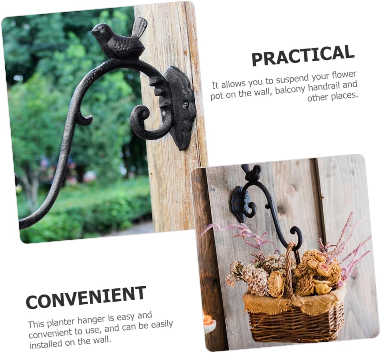 Milisten Wall Mounted Iron Plant Hanger Hook for Hanging Flower Baskets Decorative Bird Feeder Bracket Greenery Wall Decor for Living Room and Balcony