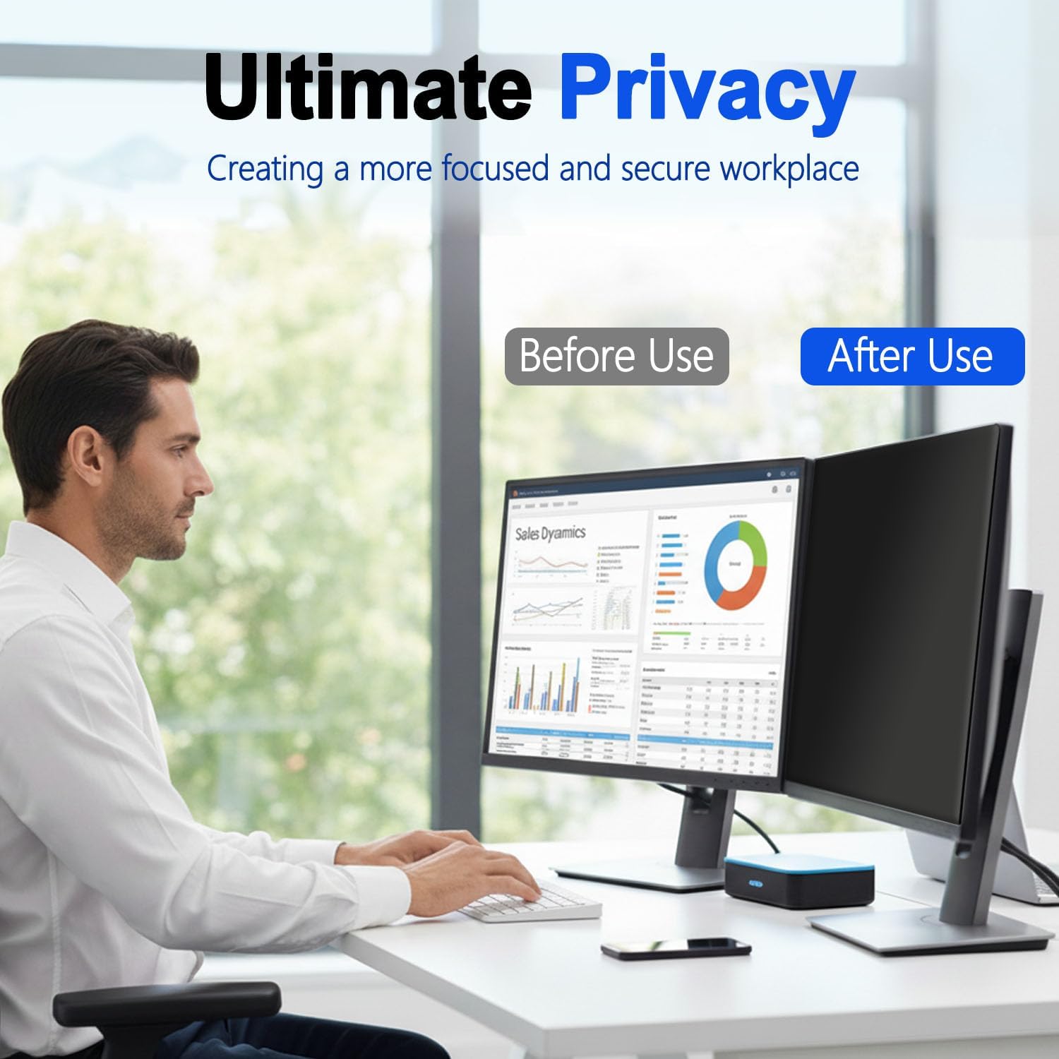 [2 Pack] Magnetic Privacy Screen for 24 Inch 16:9 Computer Monitor - Reversible Matte/Glossy Anti-Glare, Removable Blue Light Filter Anti-Spy Eye Protection Screen Protector Shield for Desktop PC