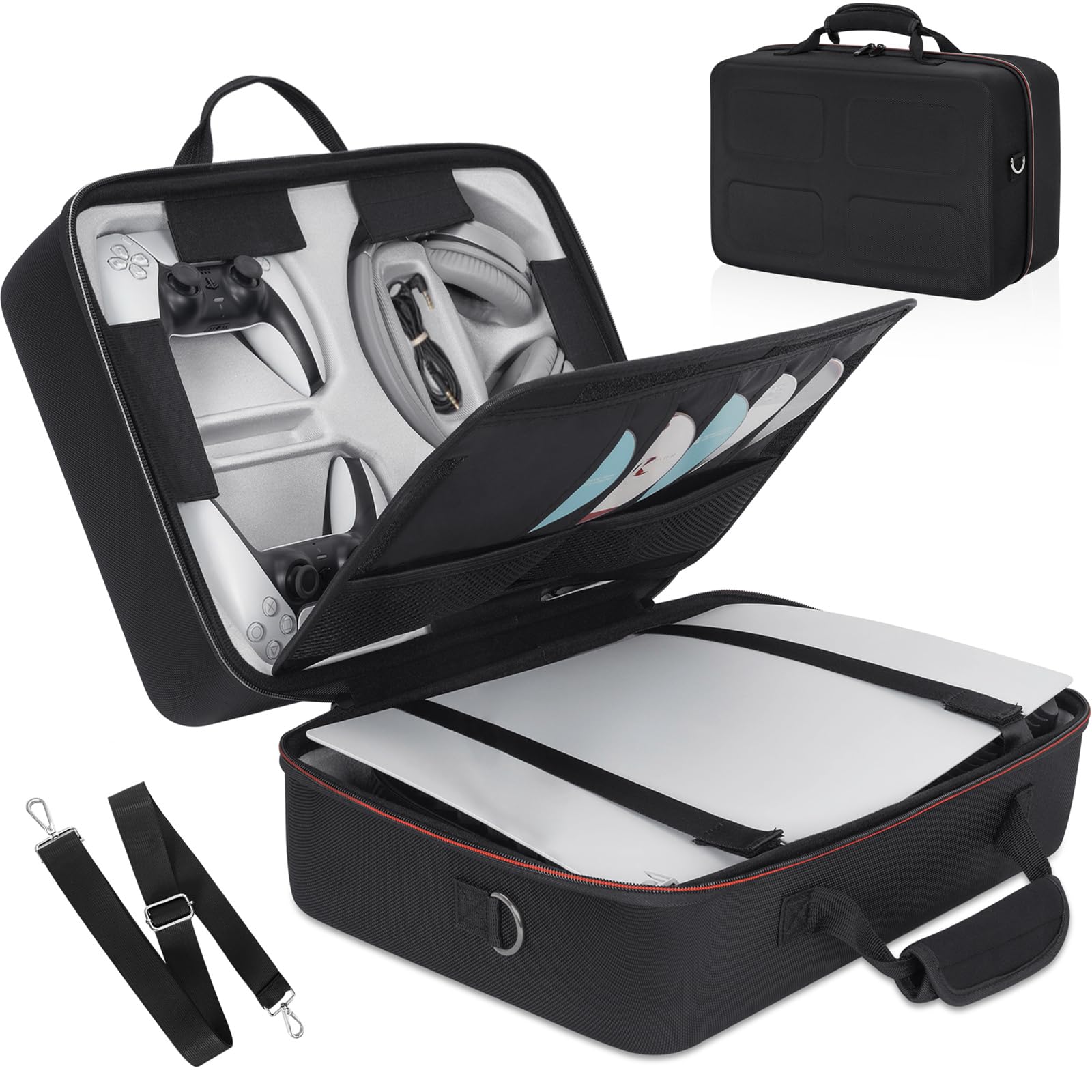 IBVIVIC Tragetasche für PS5 Reisetasche Aufbewahrung Disc/Digital Edition und Controller, Tasche für PS5 Konsole mit Schultergurt (Schwarz)