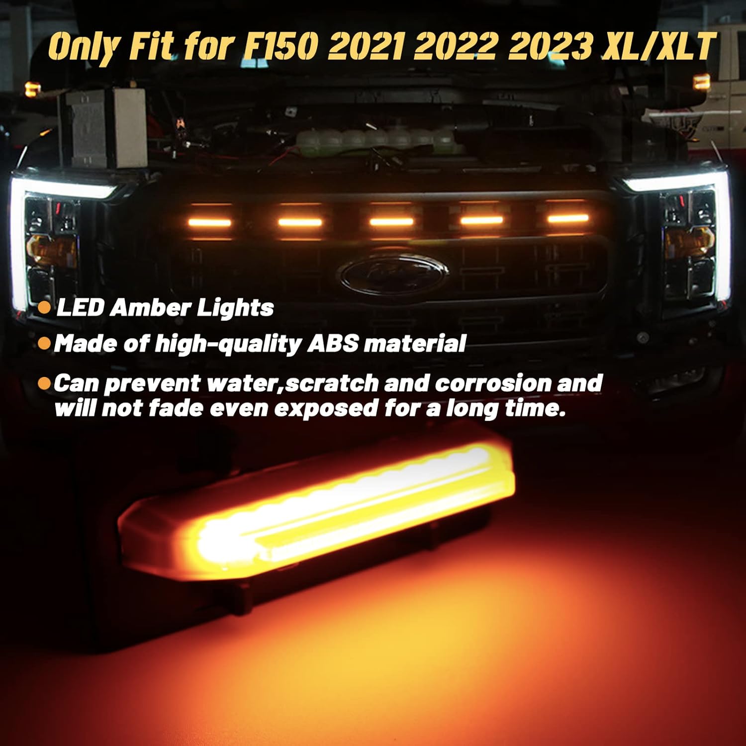 Smoekd 5PCS Grille White Lights LED Front Grille Makers Lamp Accessories Compatible with 2021 2022 2023 F150 XL/XLT/XLT Sport Wiring Harness Kit fit