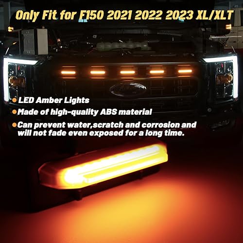 Miniatura 2 de Juego de 5 luces LED ámbar para parrilla delantera, accesorios compatibles con arnés de cableado deportivo 2021 2022 2023 F150 XLXLTXLT
