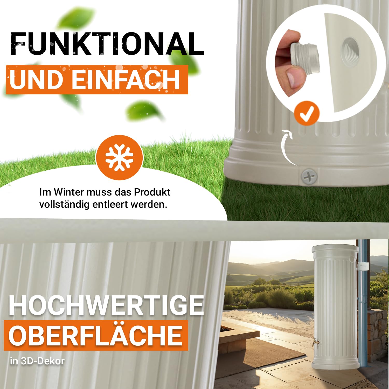 GARANTIA Säulentank Regentonne 500 Liter sandbeige Regentonne, Wassertank | Regenfass, Regenwassertonne, Wasserbehälter, Regenwassertank, Wasserfass, Wassertonne, Wasserfass 500 Liter