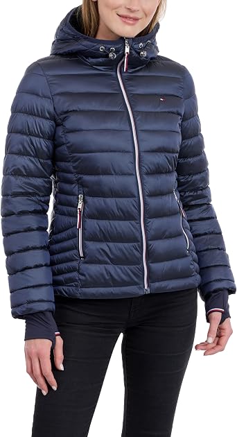 Tommy Hilfiger womens Lightweight Packable Puffer Jacket With Hood & Bag