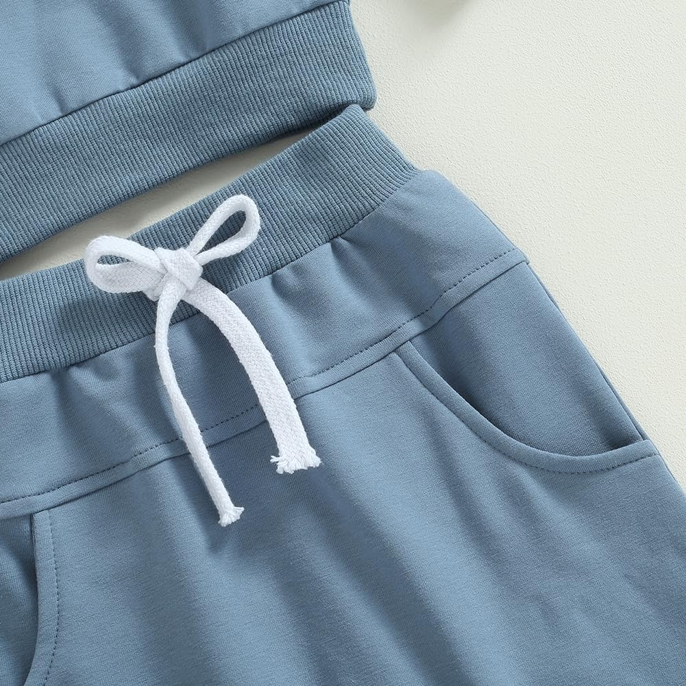 Thorn Tree Toddler Baby Boys Fall Outfits Long Sleeve Pull On Sweatshirt Elastic Waist Pants 2Pcs Solid Clothes Set - Image 5