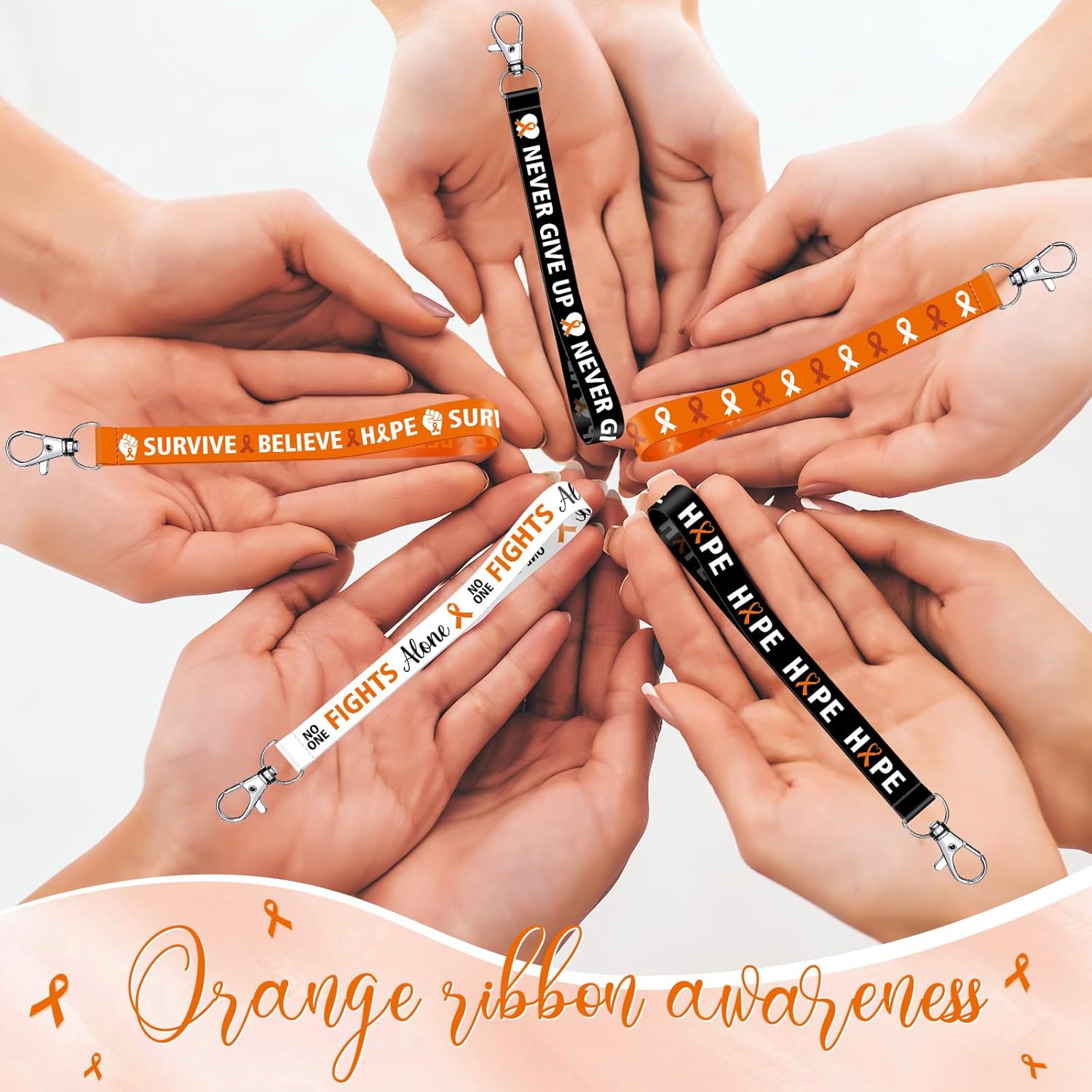 Sureio 72 Pcs Orange Ribbon Awareness Lanyard Kidney Cancer Awareness Items Leukemia Ovarian Cervical Testicular Pancreatic Bladder Cancer Against Domestic Violence Advocates Gifts