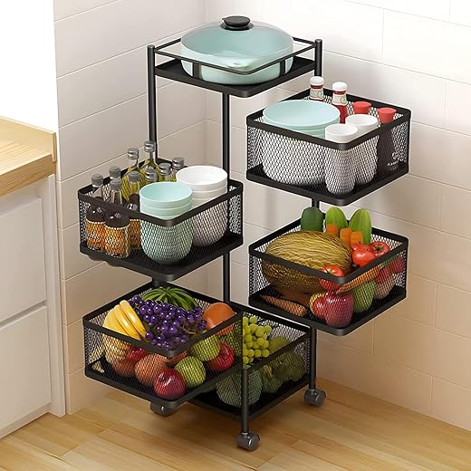 GLOBAL LOCAL Square Kitchen Trolley with Wheels Kitchen Organizer Accessories Items & Storage Onion Potato Rack/Vegetable Basket for Kitchen…