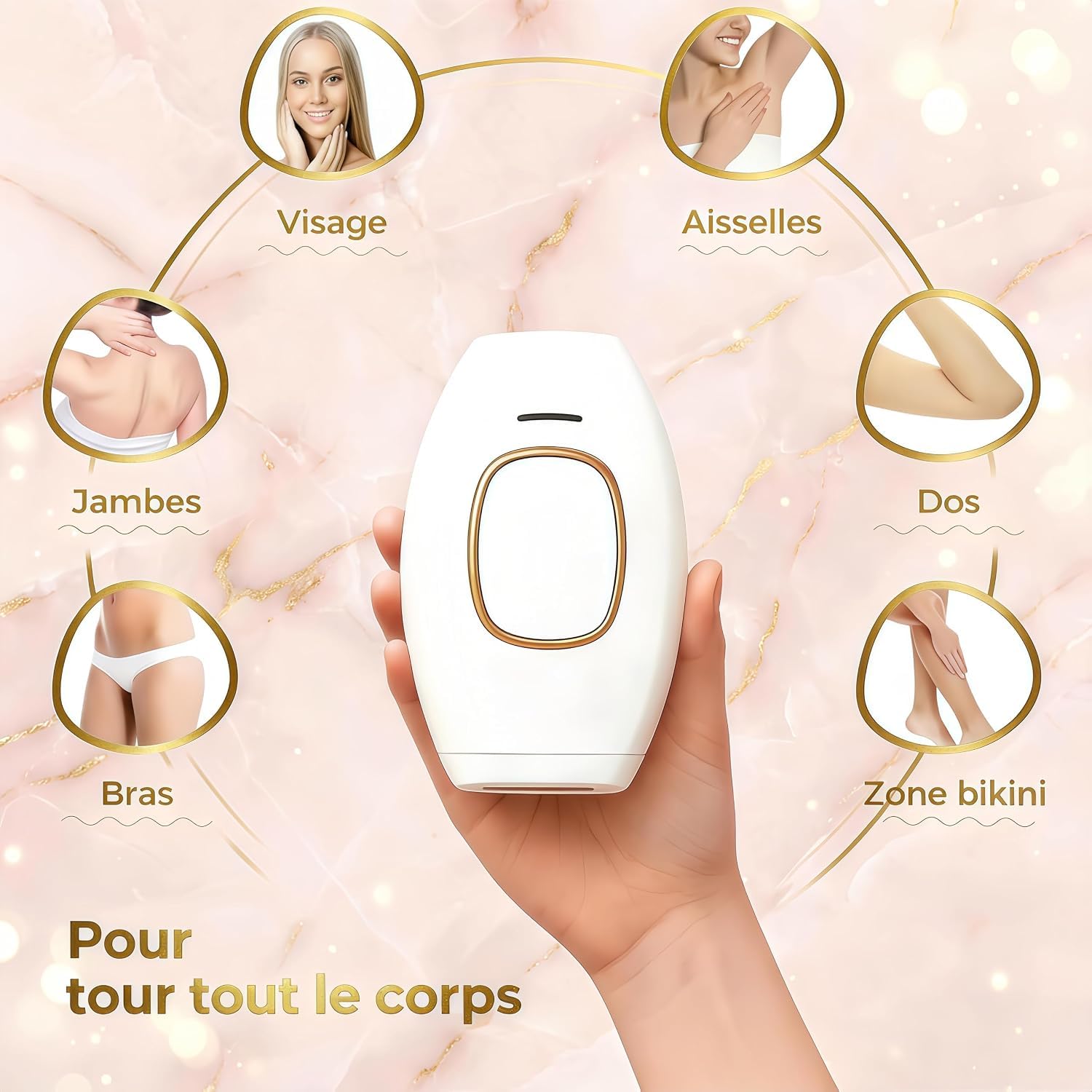 Solippy Loop Epilateur Laser,Épilation Laser Indolore,Pour Épilation Définie Du Visage, Corps, Bikini Et Aisselles (Rose)