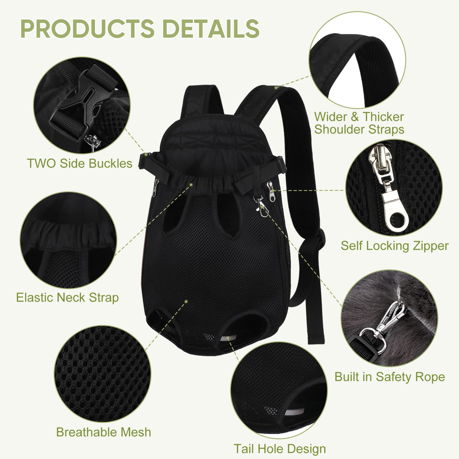 nulala Verbessert Hunderucksack bis 7kg, Atmungsaktiver Haustier Rucksack mit Gepolsterte Schultergurte, Camping und Reisen, Schultertasche für kleine und mittelgroße Hunde, Katzen, Kaninchen