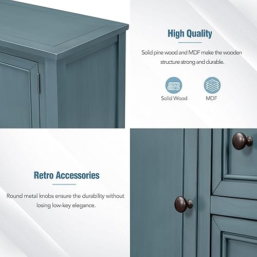 Miniatura 29 de Mesa de consola buffet aparador sofá mesa auxiliar de entrada con 4 cajones de almacenamiento, 2 armarios y estante inferior para sala de estar Gris