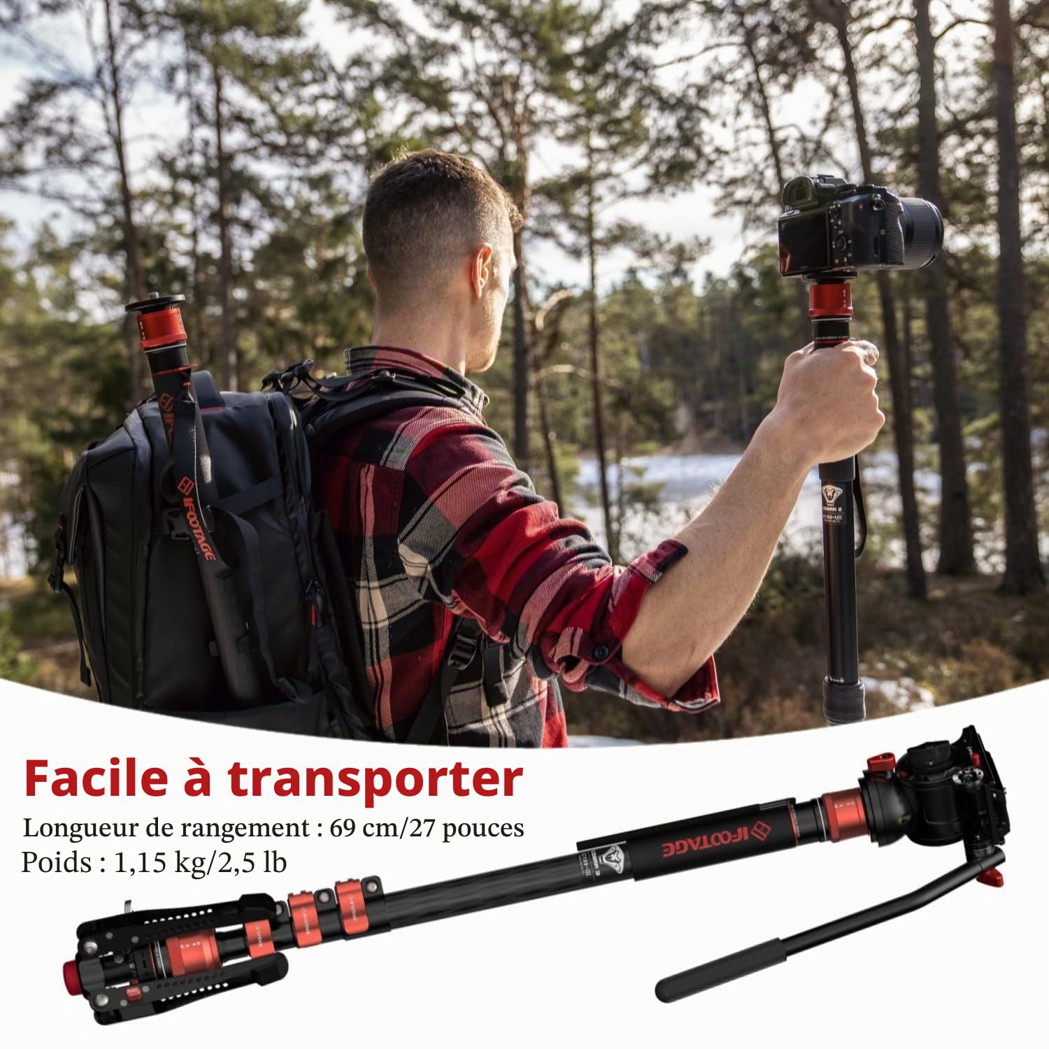 IFOOTAGE Cobra 3 C180F-P+K5S Monopode d'Appareil Photo, Monopode Vidéo, Tête Fluide Vidéo, Tête Panoramique Fluide en Aluminium pour Appareils Photo Reflex et Caméscopes