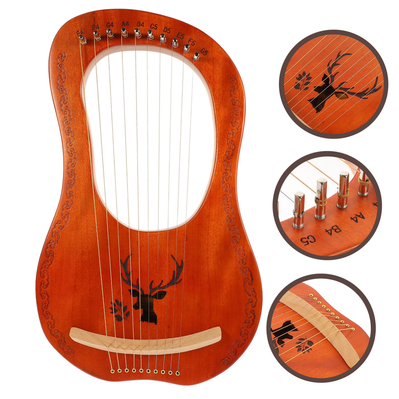 Holzleierharfe mit Saiten Filigranes Musikinstrument aus Naturholz Kleine Harfe mit Metallsaiten Traditionelles Instrument für Anfänger