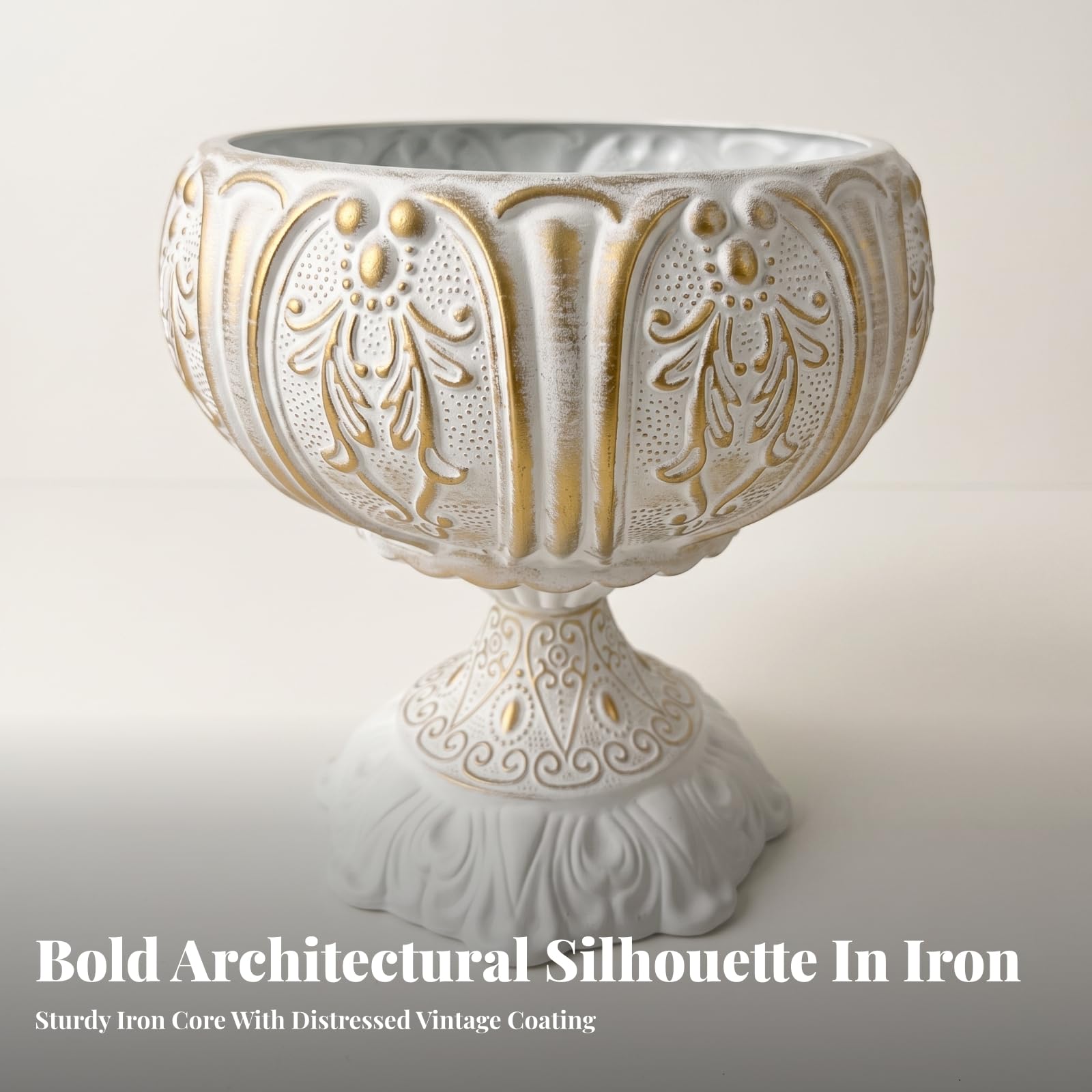Vase sur pied en relief, décoration d'intérieur, 19 x 24 x 17,5 cm, idéal pour arrangements floraux et centres de table, design classique pour n'importe quelle décoration de pièce