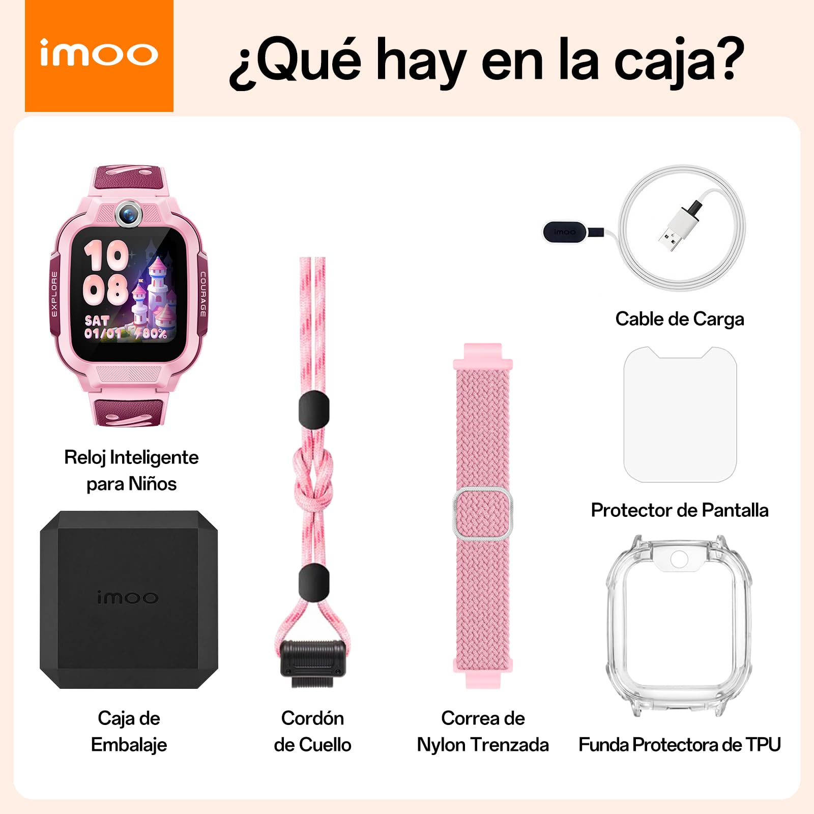 imoo Z3 Smartwatch para Niños, Llamadas 4G Video/Voz y Rastreador GPS en Tiempo Real, HD de 1.5″ Resistente al Agua hasta 20m, Control Parental y Protección de Seguridad con Kit de Accesorios(Rosa)
