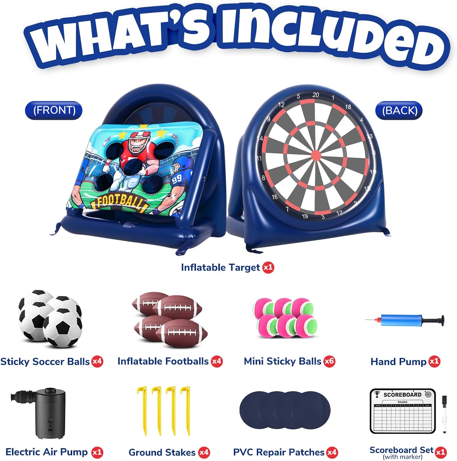 6FT Giant Football Toss & Soccer Dart Board Game, Inflatable 2-Sided Outdoor Yard Game with Pump, Backyard Carnival Party Game for Family