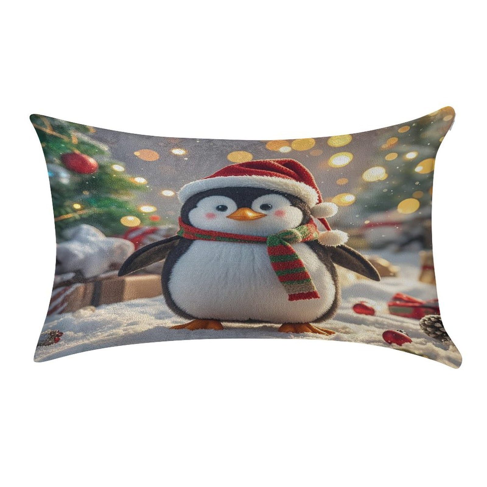 FekiLoot Christmas Funny Penguin Pillow Covers Luxury Velvet Oblong Pillowcases Rectangular Throw Pillows Case Decorative Velvet Cushion Covers Ultra Soft Lumbar Pillow Shells 12 X 20 in