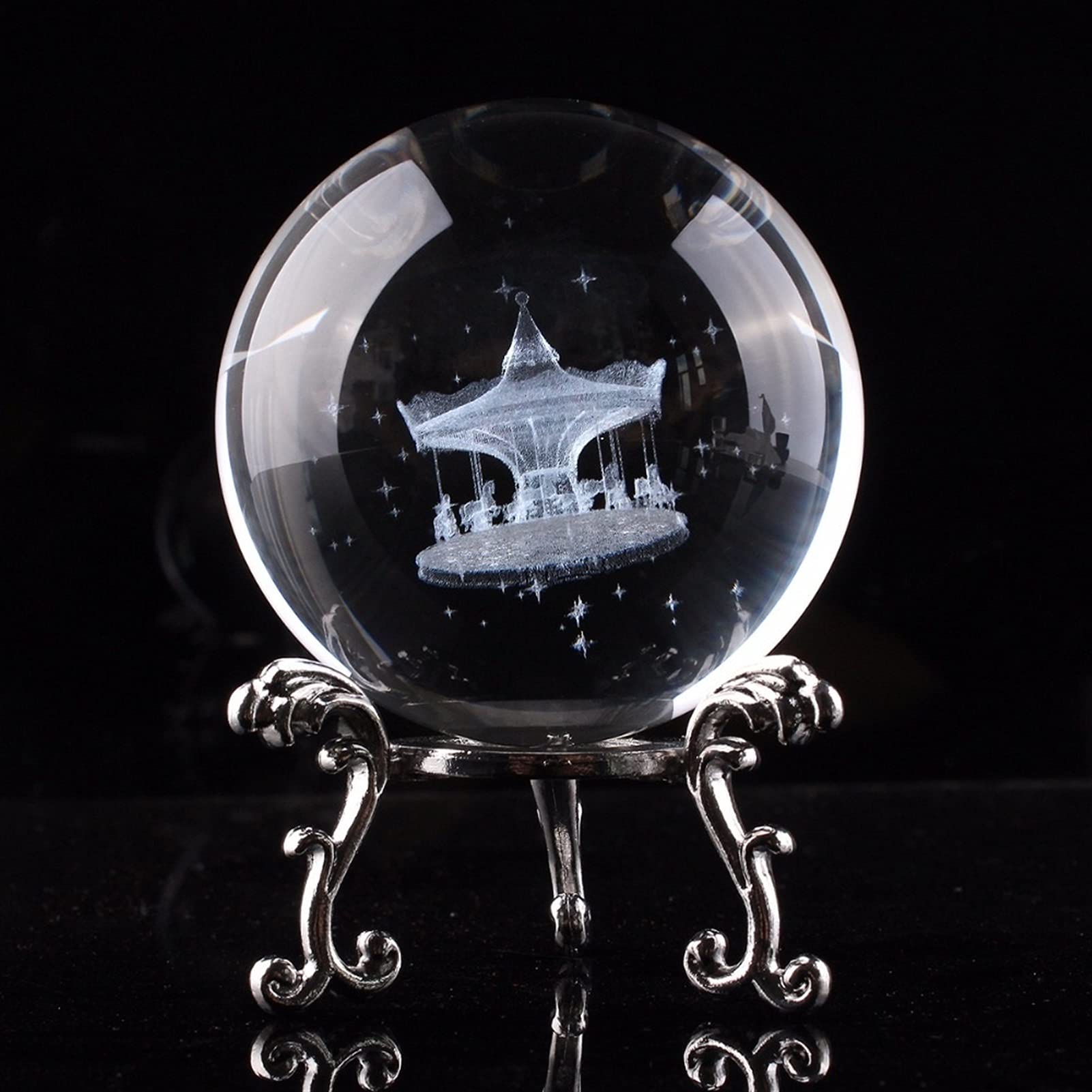 bola de cristal (en la magia occidental) H 60mm CRISTAL CRISTAL BALL CRISTAL BALL 3D Láser grabado Merry-gowling Glass Ball Feng Shui Art Decor Accesorios Regalos de cumpleaños bola de cristal(Only Ba
