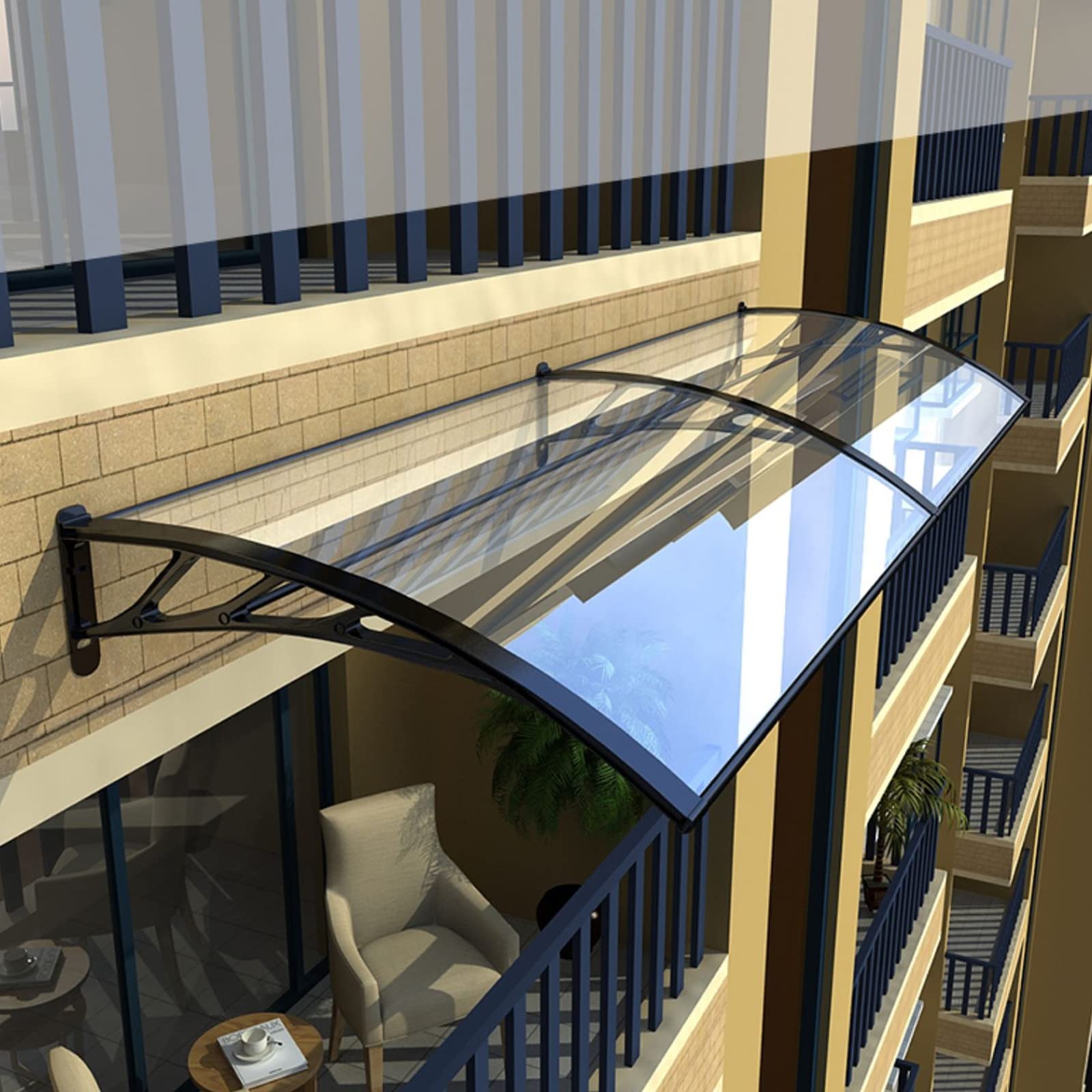 Auvent en polycarbonate haut de gamme et support aluminium pour protection de fenêtre