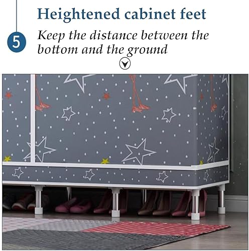 Miniatura 6 de large closets Portable Wardrobe Closet with Pattern Cloth Cover Wardrobe Closet Steel Rack Closet for Clothes Saves Space Storage Closet