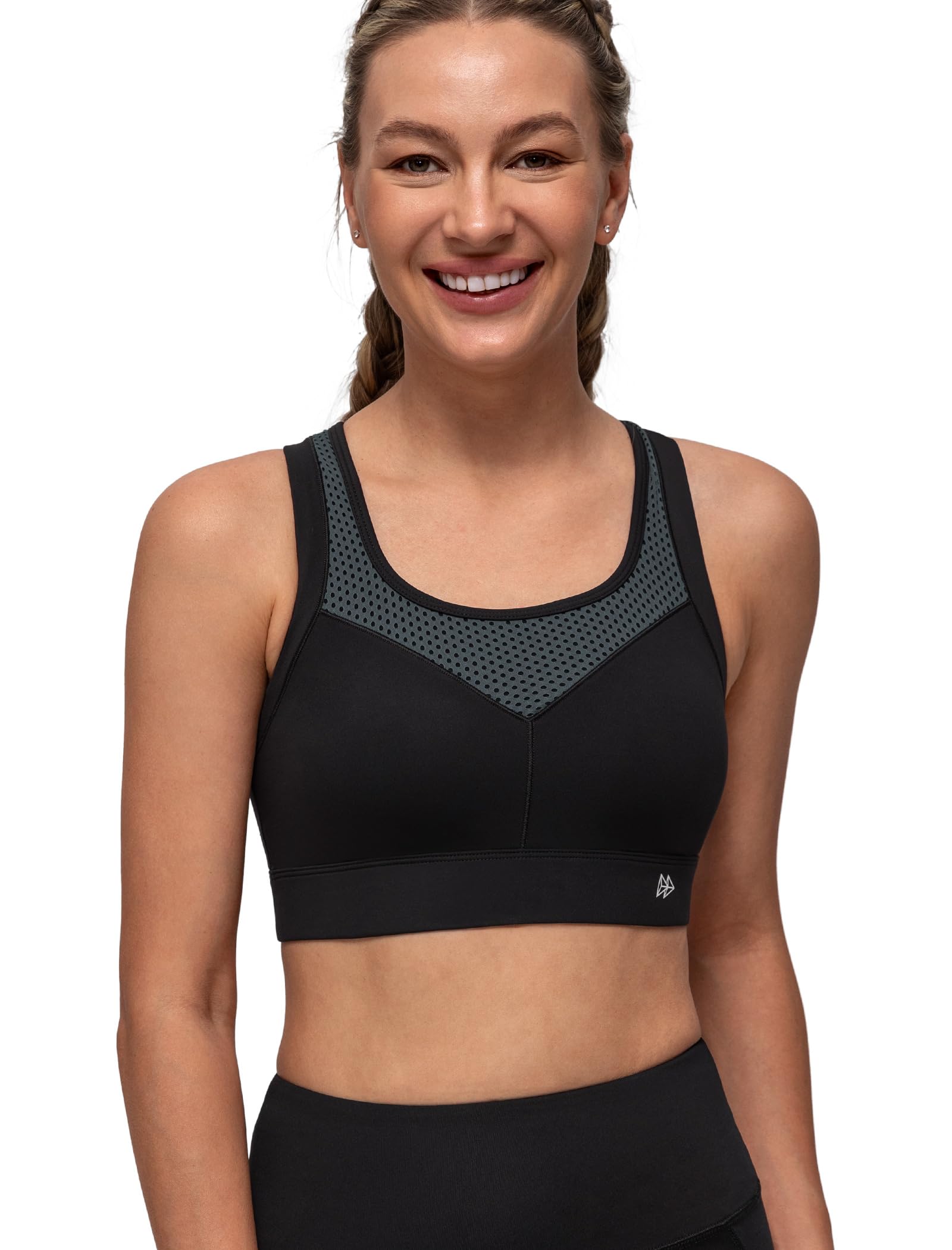 Yvette Reggiseno sportivo da donna con spalline incrociate, supporto per corsa, reggiseno sportivo con cuscinetti cuciti