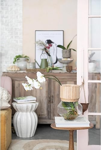 Miniatura 4 de Bloomingville Huracán/jarrón redondo de cristal con collar de madera de acacia extraíble, natural