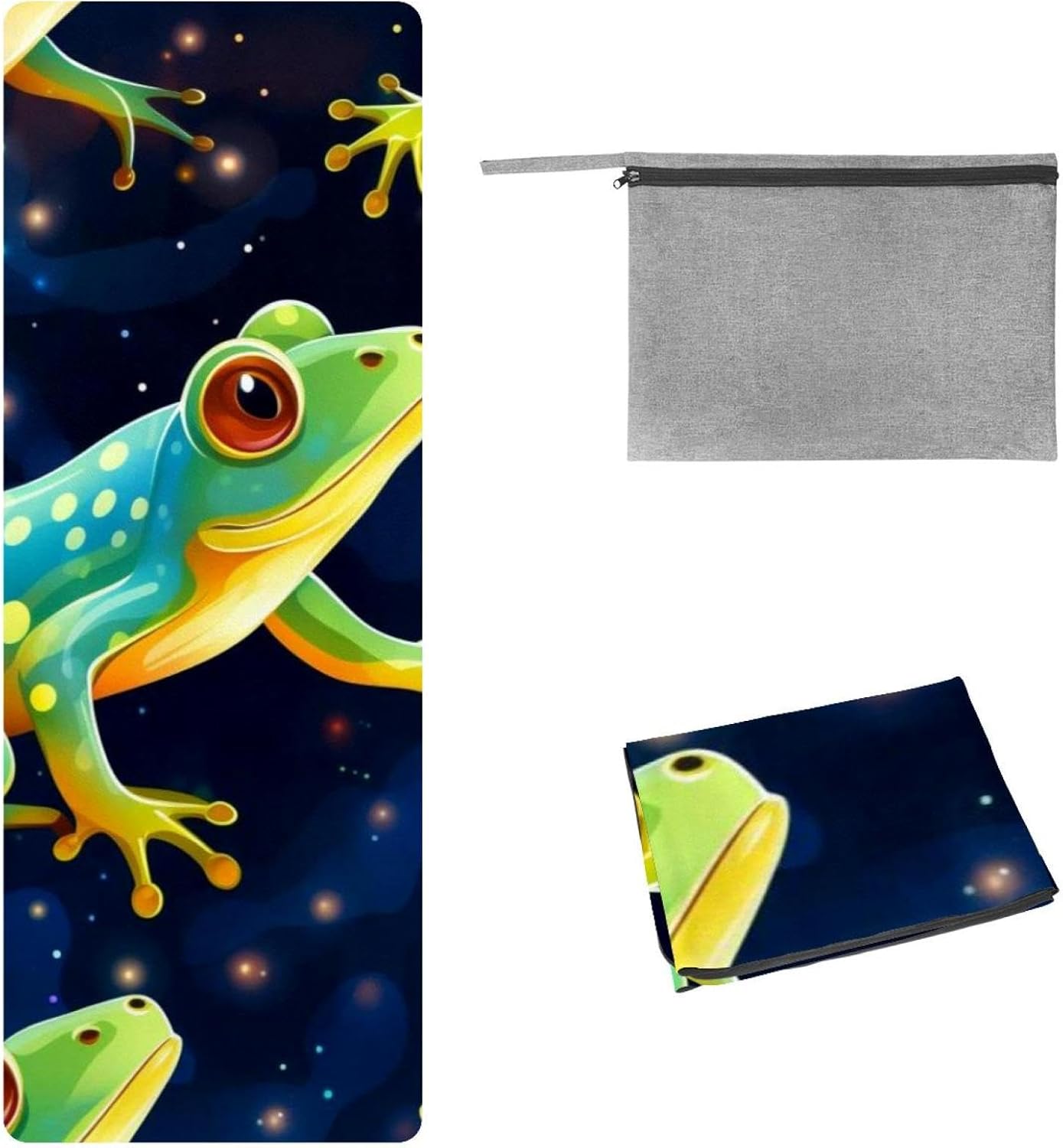 Yoga Towel, Galaxy Frog Pattern Non Slip Sweat Absorbent Hot Yoga Mat Towel for Hot Yoga, Pilates and Fitness - 72.8" x 26.8"