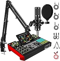 CryoSurf Podcast Equipment Bundle: 3.5mm Condenser Mic with Boom Arm & Live Sound Board Mixer for Streaming, Gaming, Singing - Noise Reduction & Voice Changer