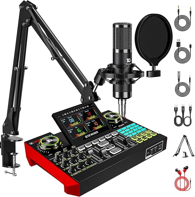 Podcast Equipment Bundle with 3.5mm Condenser Boom Mic for Pc/Phone Live...