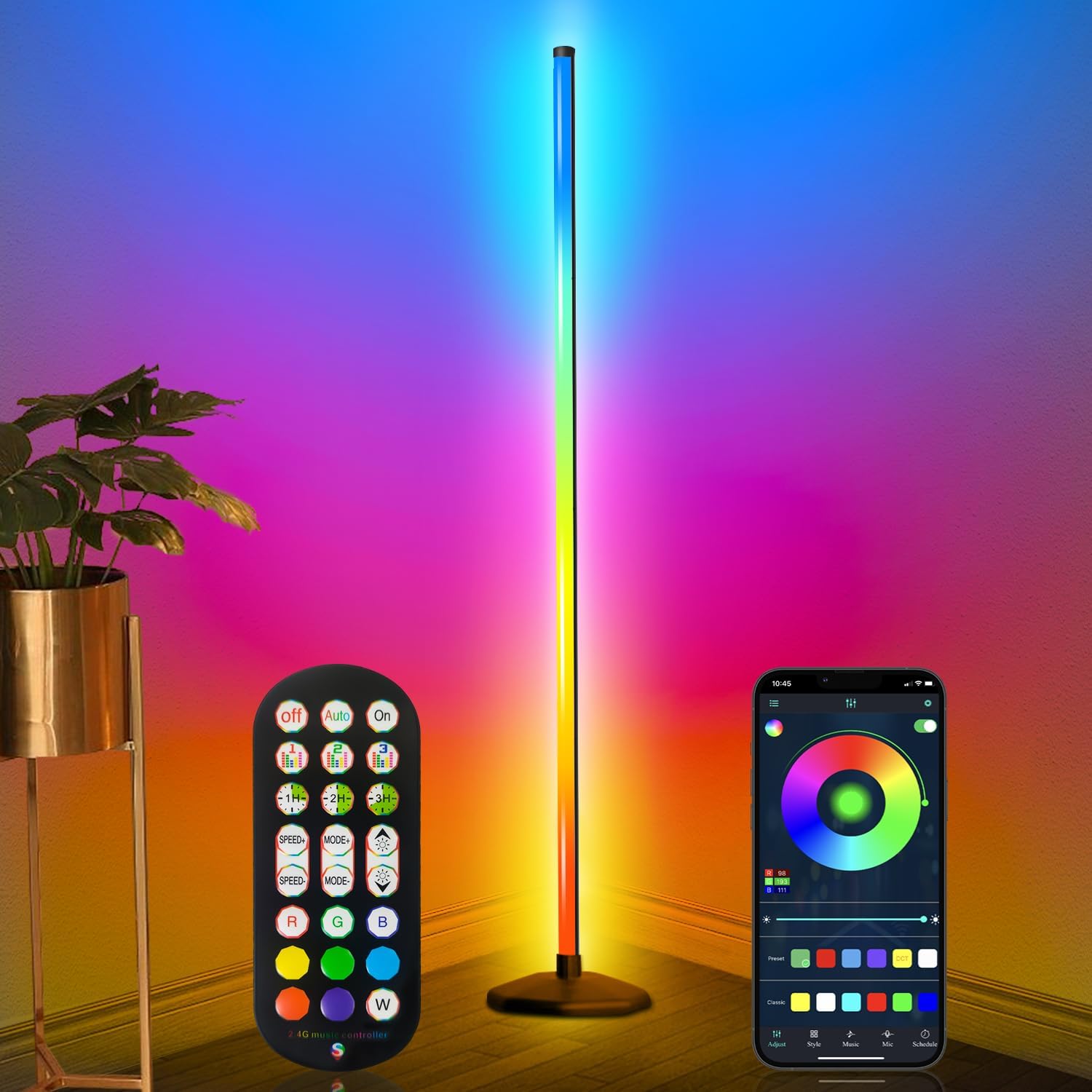 LED Angle Floor Lamp, 360° Rotating RGB Floor Lamp with APP Control and Remote Control, 16 Million Colours and 398+ Modes, Music Sync and Time, LED Floor Lamp for Bedroom-image-34