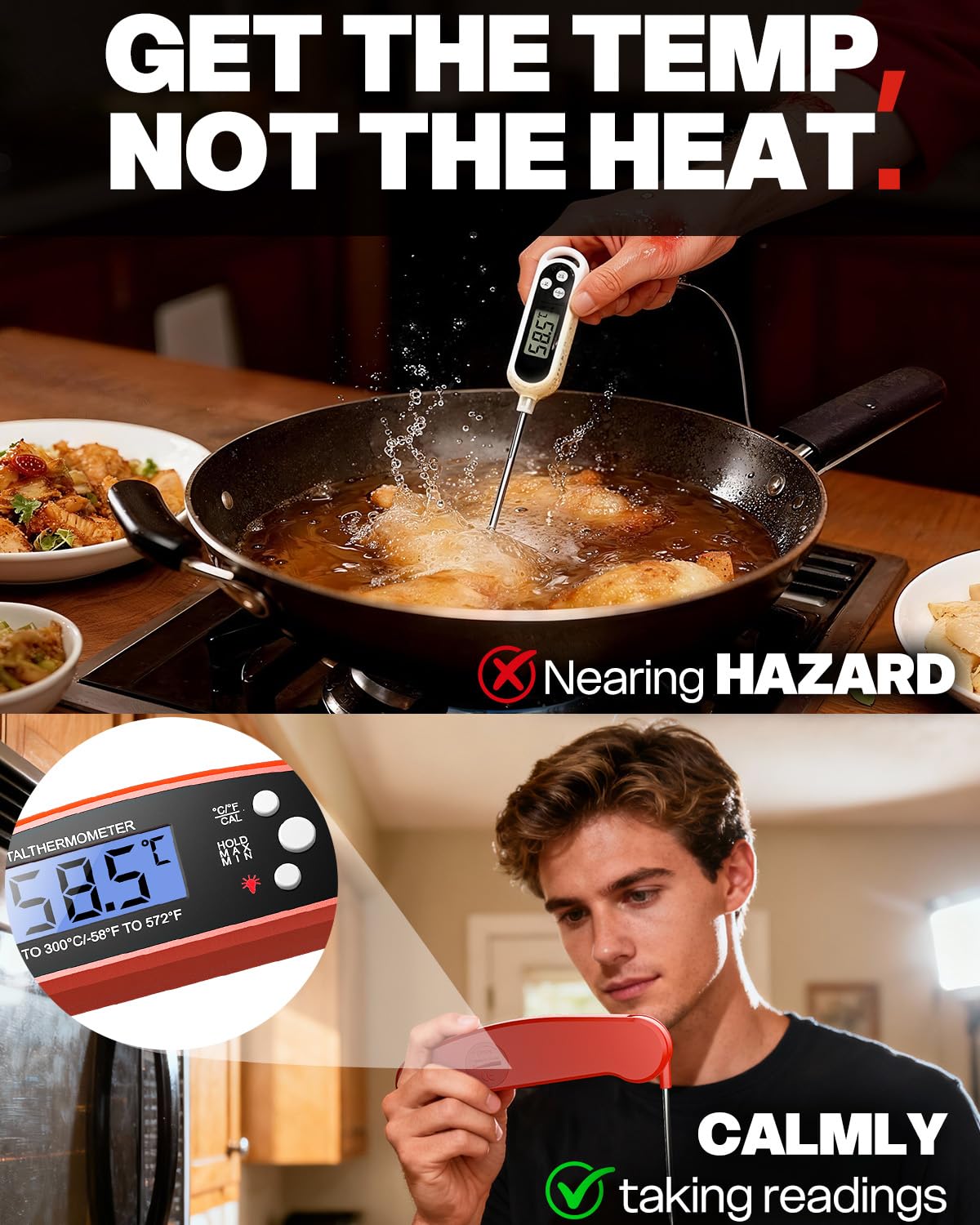 BESROY Meat Thermometer Digital,Instant Read Meat Thermoteter Probe for Cooking,Foldable Food Thermometer for Kitchen,BBQ, Candy,Mike,Water,Temperature Probe with Water Proof,Kitchen Essentials — view 2