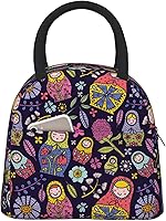 Vista 28 de Fiokroo Lonchera aislada con estampado a cuadros blancos y negros y negros, bolsa de almuerzo reutilizable para escuela, trabajo, universidad