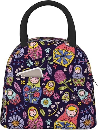 Fiokroo Bolsa de almuerzo aislada, muñecas rusas de anidación Matryoshka, reutilizable, impermeable, bolsa de almuerzo para escuela, trabajo,