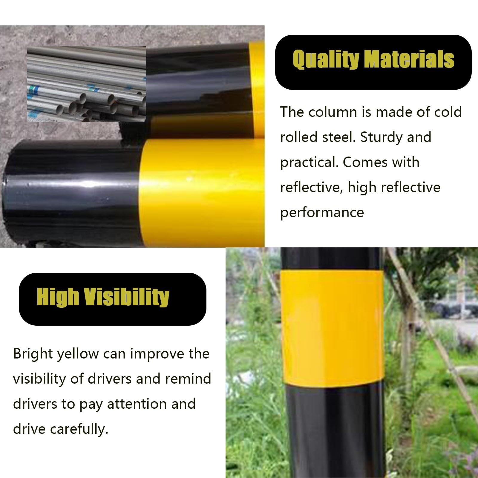 2Pc Steel Parking Bollard Post, Délimiteurs de sécurité routière montés au Sol avec 4 boulons d’ancrage, pour Public Area Driveway Walkway Garage
