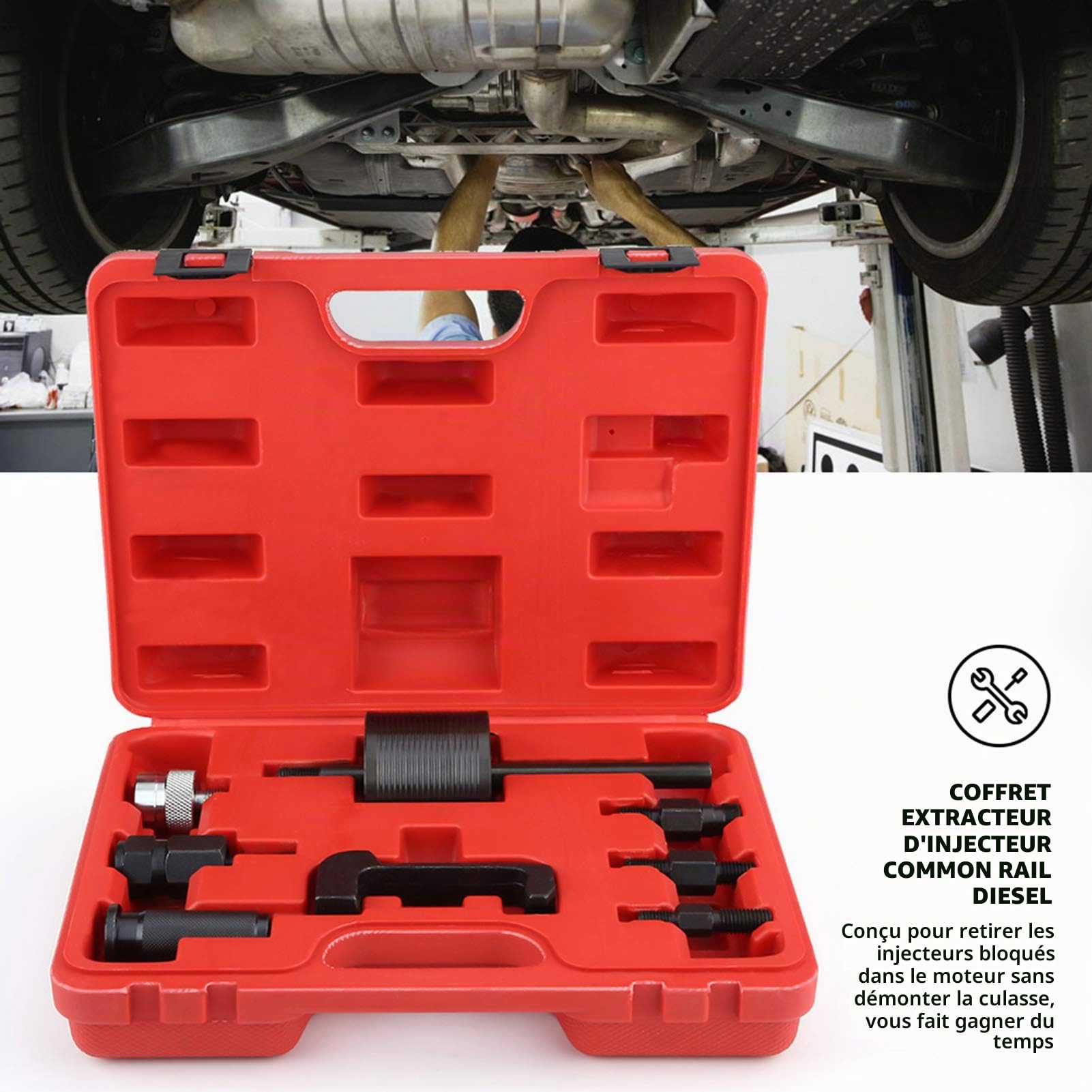 Outils pour injecteurs de voiture, 8 pièces, construction en acier au carbone, extracteur de rail commun pour injecteur, Kit de tirage pour Mercedes Benz CDI.