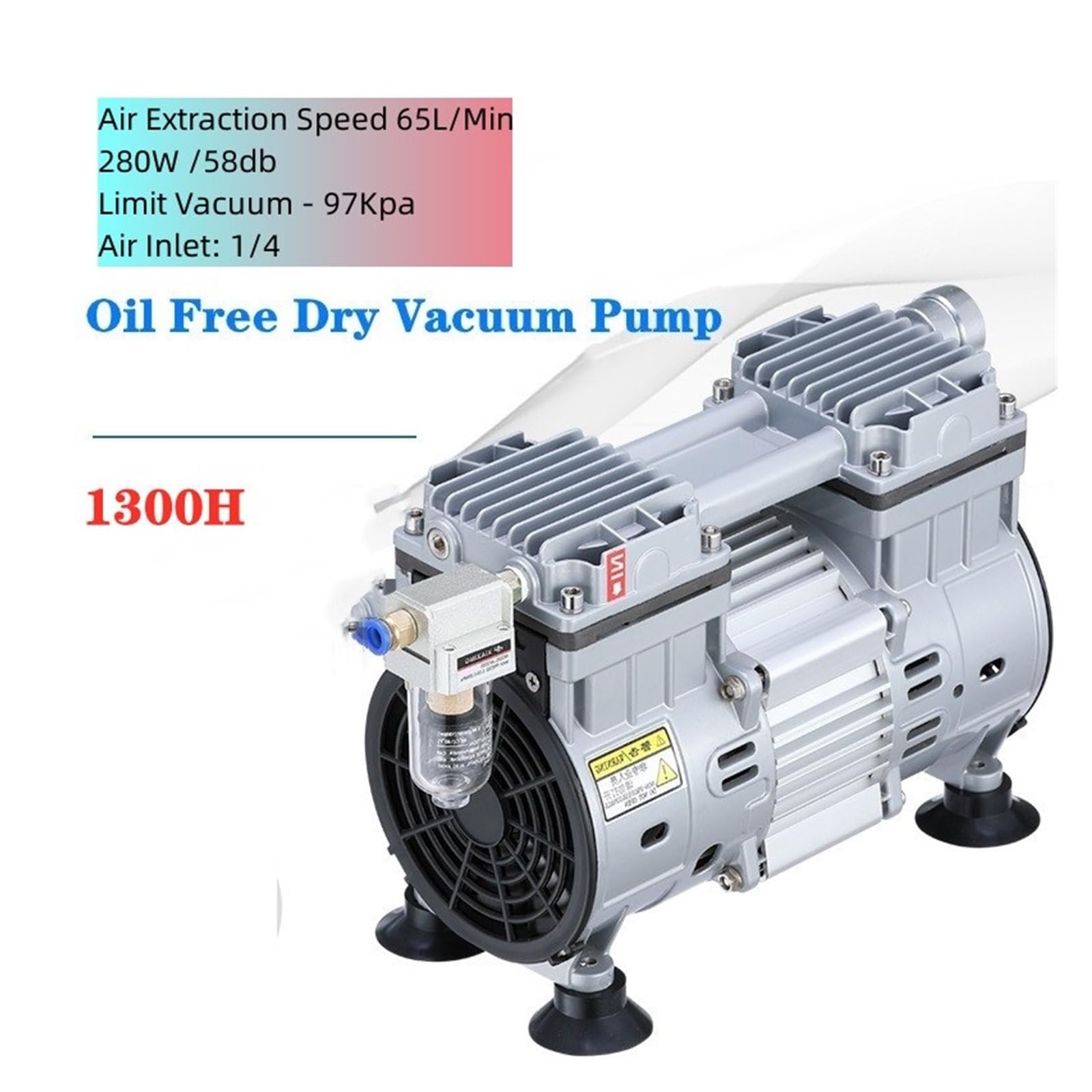 Vakuumpumpe, Ölfreie Vakuumpumpe, kleine industrielle Luftabsaugpumpe, Testraum-Saugfiltration, leise Unterdruckpumpe(1300H-65L -97Kpa)