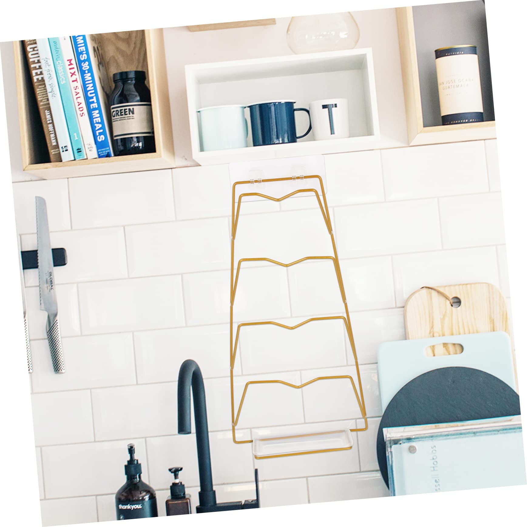 BESTOYARD Soporte de Pared para Tapas de Ollas Dorado de Hierro y Silicona