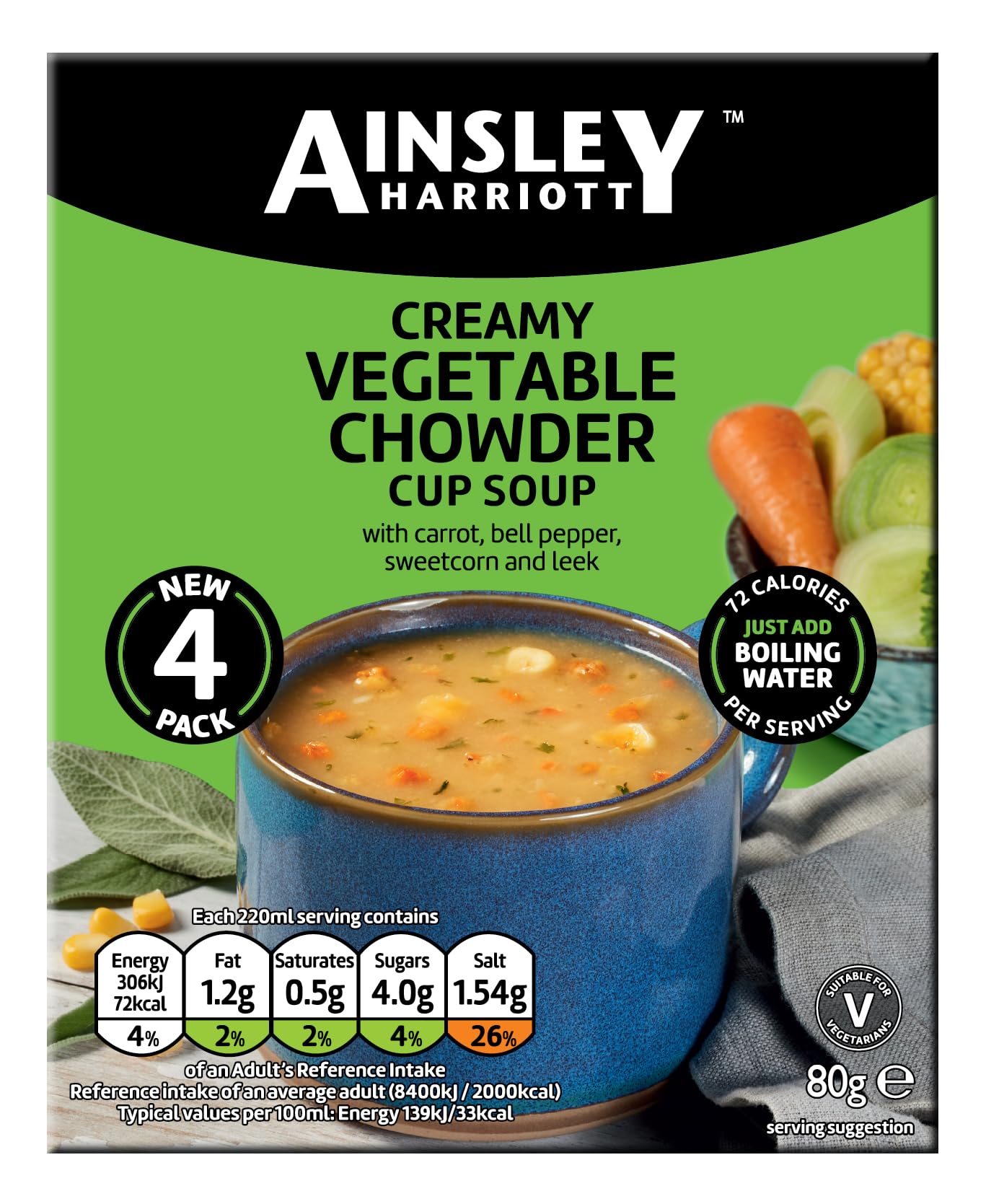 Ainsley Harriott Creamy Vegetable Chowder 32x80g sachets, Quick & Convenient Instant Soup, Quick Snack or Meal Alternative, Bulk Pack Multipack