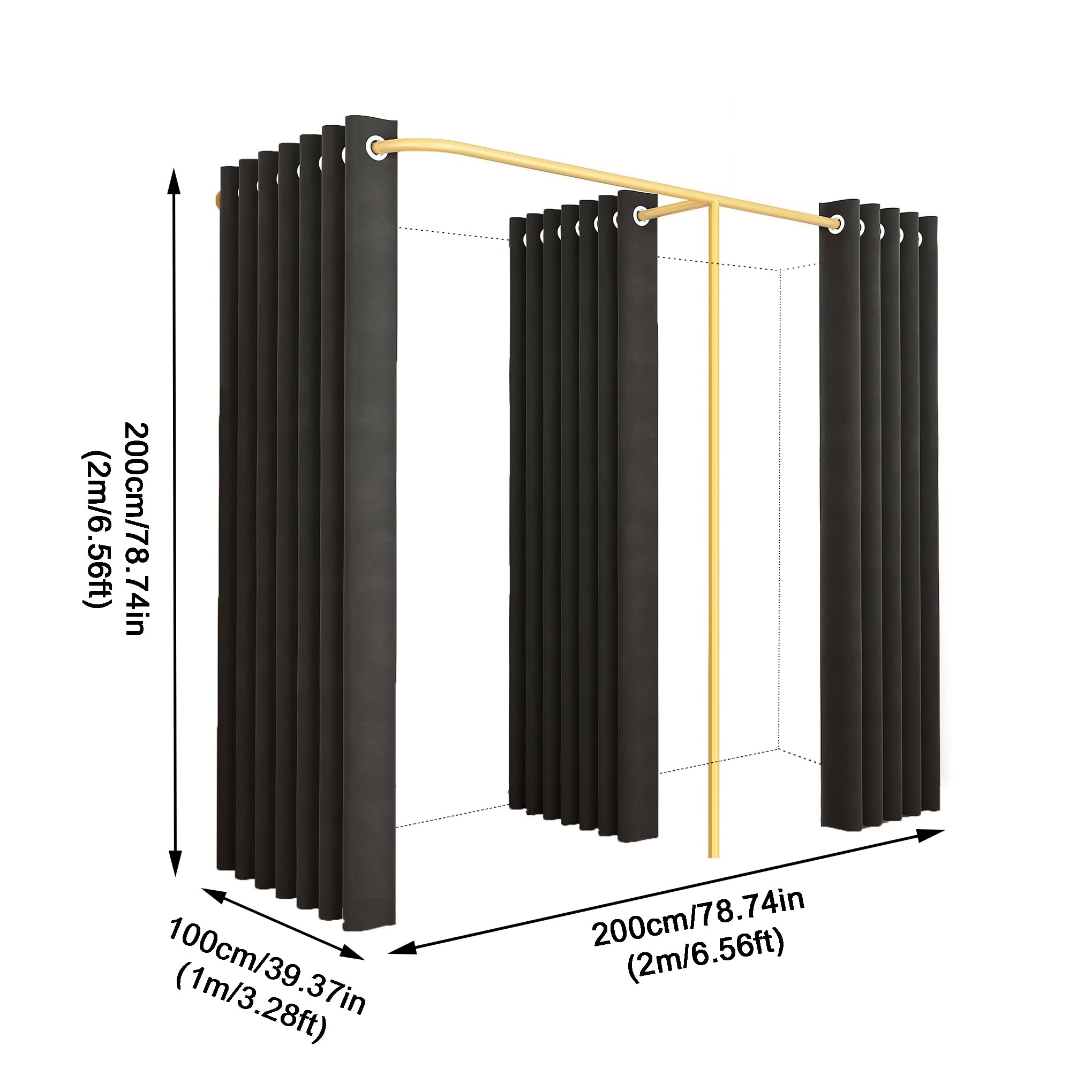 Doppel-Umkleideraum, F-förmig, schwarz, für Boutiquen, Modegeschäfte, Privatsphäre, Umkleideräume, große Wand-Umkleideräume (Schwarz, 100 x 200 x 200 x 200 cm)