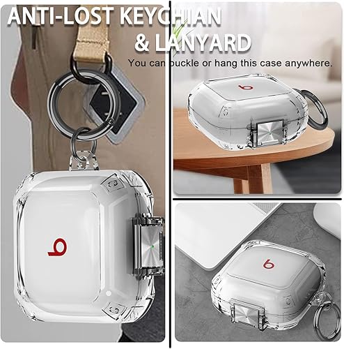 Miniatura 6 de Miimall Funda compatible con Beats Fit Pro, bloqueo seguro, antiamarilleo, llavero portátil, funda protectora suave a prueba de golpes para