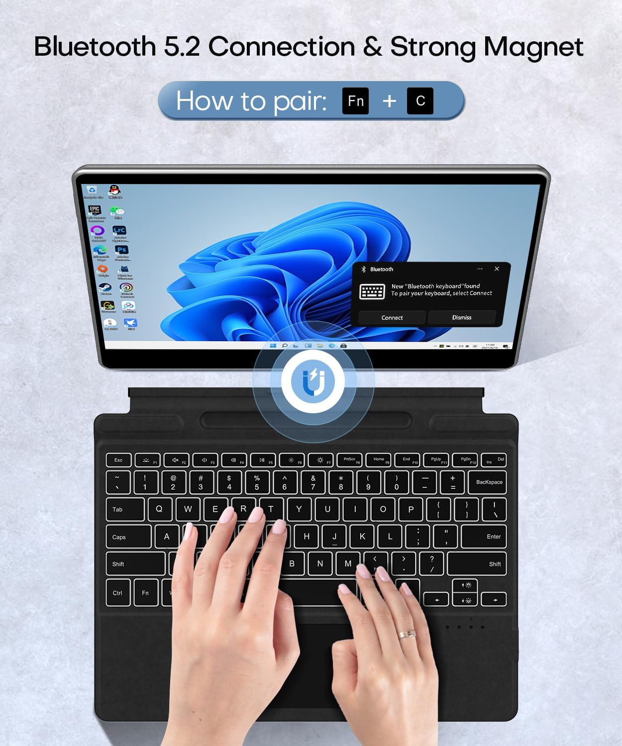 Surface Pro Keyboard, Microsoft Surface Pro Type Cover with 7 Colors Backlit, Touchpad, Pencil Holder, Rechargeable Battery, Slim Portable Bluetooth 5.2 Keyboard Only for Surface Pro 9/8/X