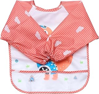 [BRIGHTFUFU] ベビー用防水よだれかけ 恐竜柄リバーシブルビブ 長袖授乳エプロン 食事中の服汚れ防止 サイズ 男の子向け 1個