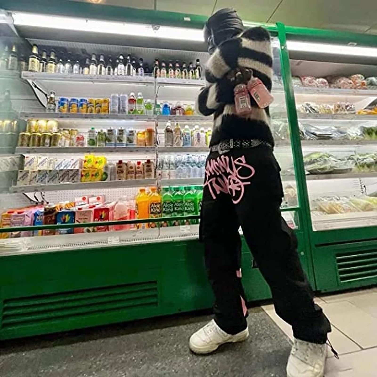 sPeesy Minus Two Cargo Y2K Print Pantalon de loisir coupe ample Taille haute Rétro Streetwear Jogger Pantalon ample Imprimé Hip Hop Jeans