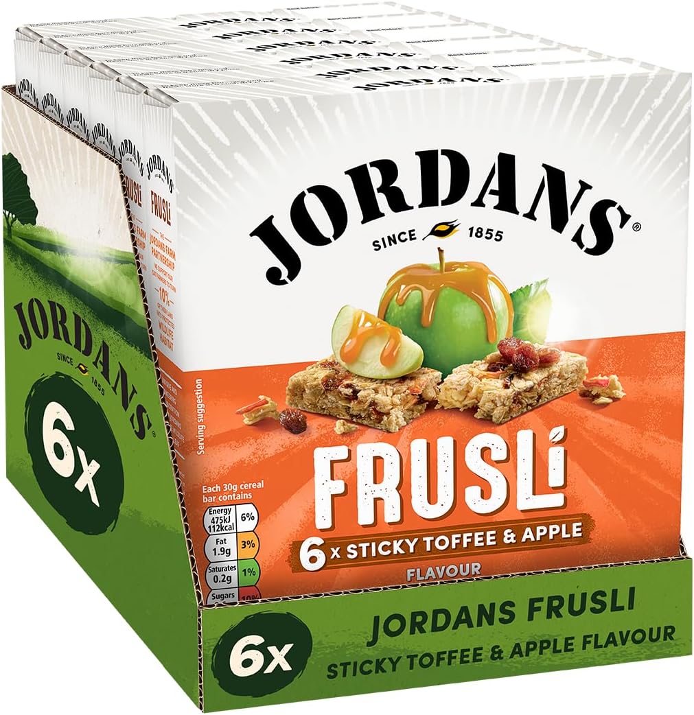 Jordans Frusli Sticky Toffee & Apple Flavour Cereal Bar | Vegetarian | 6 PACKS of 6x30g