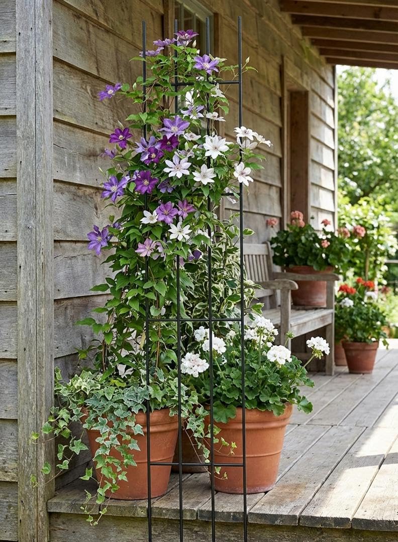 Kapaga – Lot de 3 Treillis pour Plantes grimpantes 150 cm – Tuteur de Jardin en métal – Support pour Plantes grimpantes, Fleurs et arbustes – Treillis extérieur décoratif – Noir | Support pour plantes grimpantes - Support de fleurs - Support pour plantes