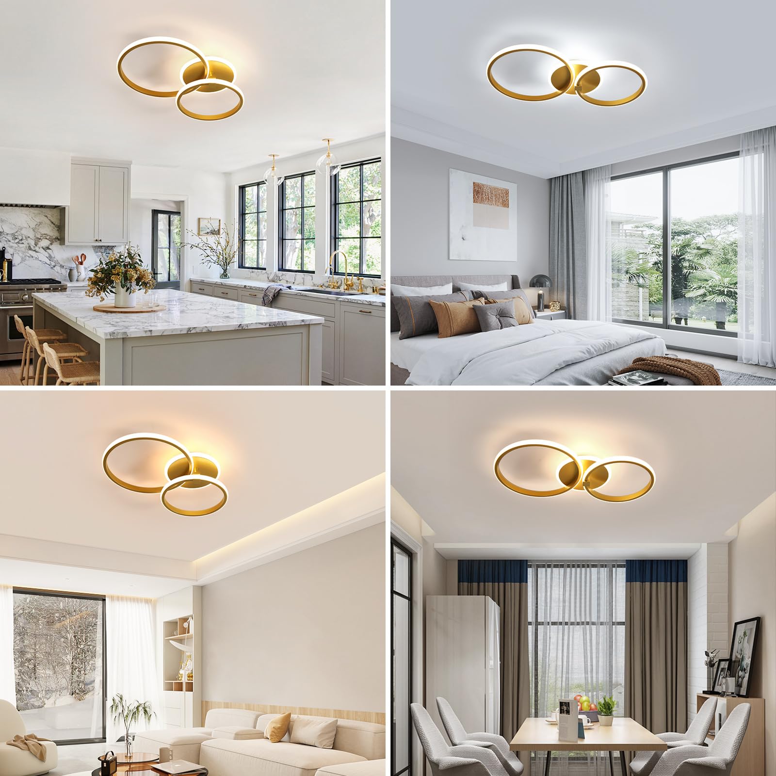 Comely Nowoczesny Złoty Plafon LED, 42W Regulowana Lampa Sufitowa Z Pilotem 3000K-6500K, Okrągły Żyrandol Plafon LED Do Sypialni Salonu Jadalni Korytarza