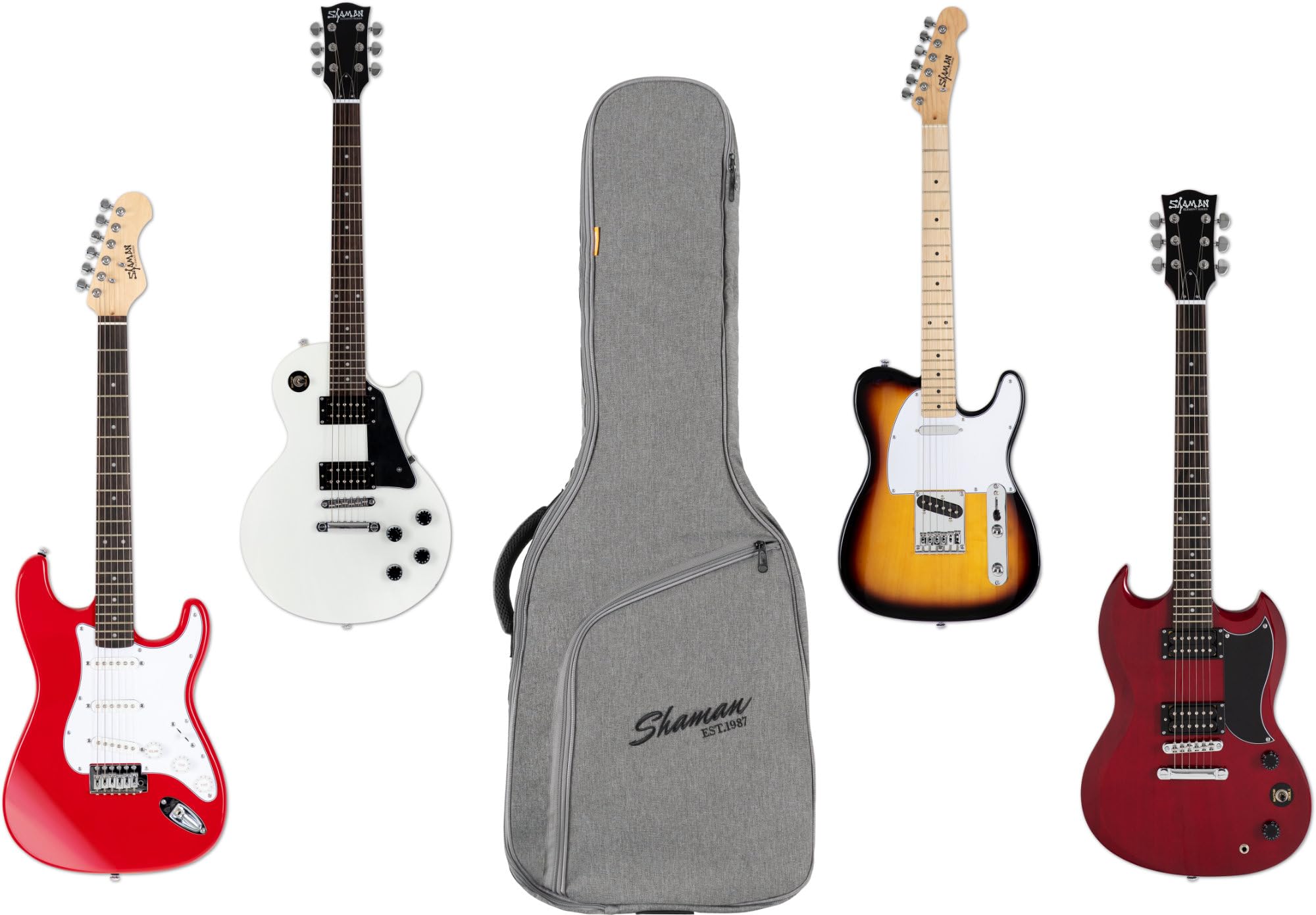 Shaman EGB-102 GY Premium-Line E-Gitarrentasche - Wasserabweisendes und reißfestes Außenmaterial - Gepolsterte, verstellbare Rucksack-Gurte und Aufsatztasche - Gigbag mit verstärktem Tragegriff