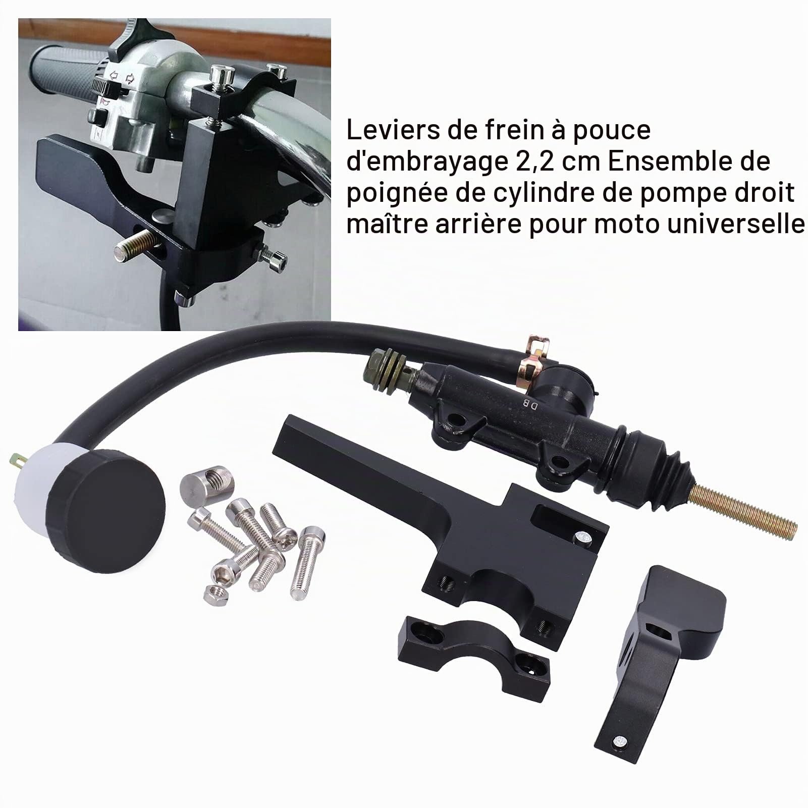 EBTOOLS Frein au Pouce de Moto, Frein au Pouce Moto 7/8in Levier de Frein au Pouce d'embrayage de Moto Arrière pour Kit de Poignée de Cylindre de Pompe Master en Alliage D'aluminium
