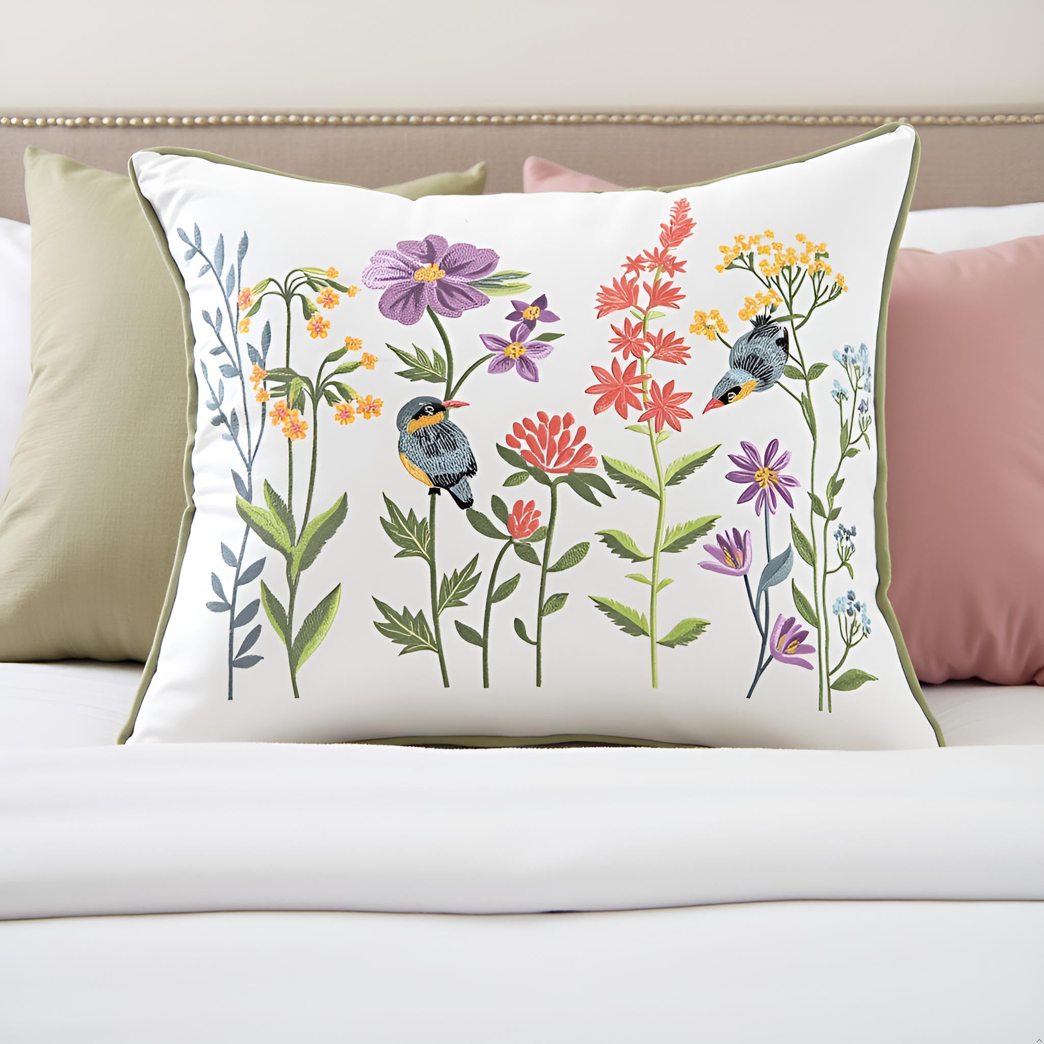 Amazon.co.jp: Tosleo 刺繍入りスローピローカバー 45.74×45.72cm 花と