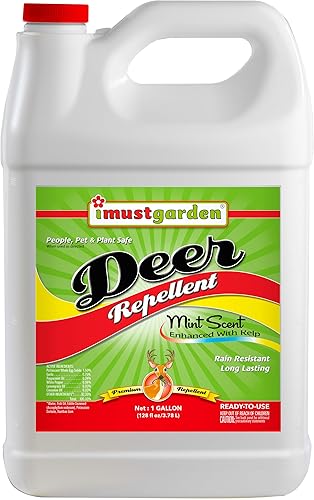 I Must Garden - Repelente de ciervos Spray de ciervo con aroma a menta para jardines y plantas, ingredientes naturales, repuesto de 1 galón listo