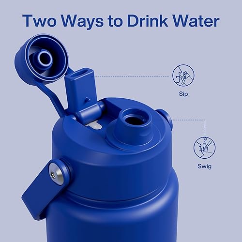 Miniatura 4 de ENCOOL Botella de agua aislada con popote, de acero inoxidable, a prueba de fugas, sin BPA, al vacío de doble pared que se mantiene fría durante 24