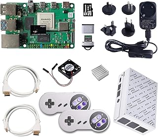 sb components ROCK 4 Model C+ 4GB Starter Kit with Power Supply, Case, Preloaded MicroSD Card, Heat Sink & Fan, Rock 4C+ Single Board Computer Kit (RetroPie OS) (Game ROMs are not included!)